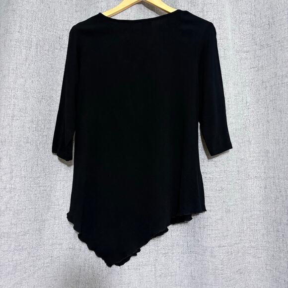 Yasuko Shirt Women Small Medium Black Assymetrical Art Lagenlook Rayon - Picture 2 of 4